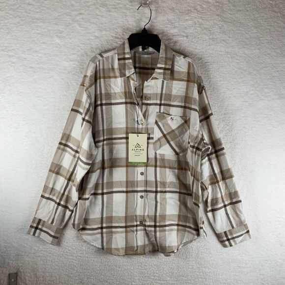 Alpine Design Flannel Shirt Women's Small‎ White Harvest Cotton Button-Up 7040 - Picture 1 of 9
